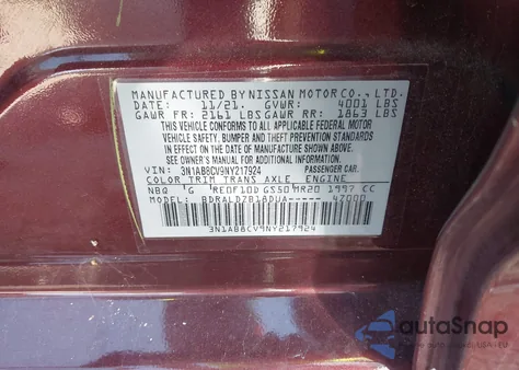 2022 Nissan Sentra Sv Xtronic Cvt z USA, uszkodzony, nr VIN 3N1AB8CV9NY217924